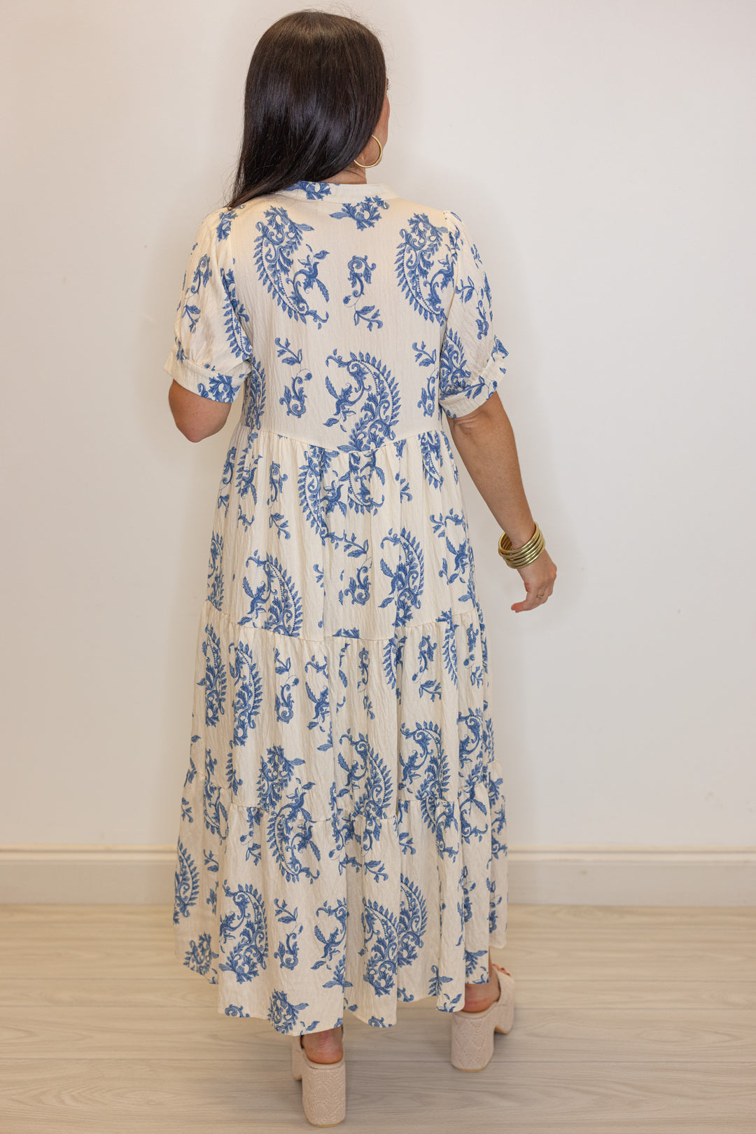 umgee blue paisley printed midi dress