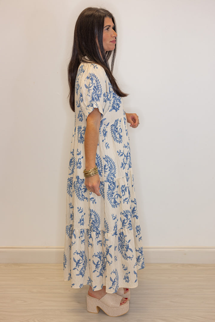 umgee blue paisley printed midi dress