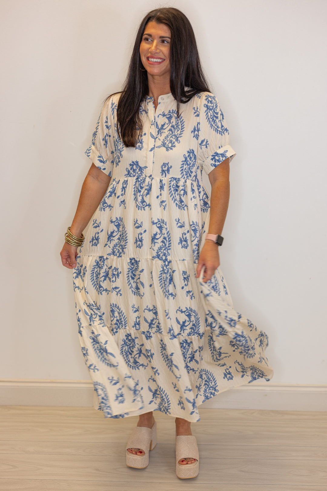 umgee blue paisley printed midi dress