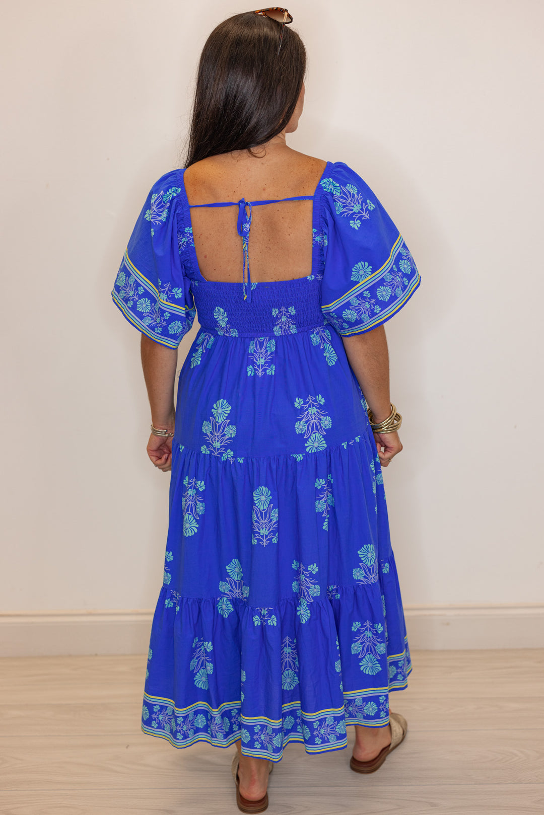 umgee blue tropical printed floral midi dress