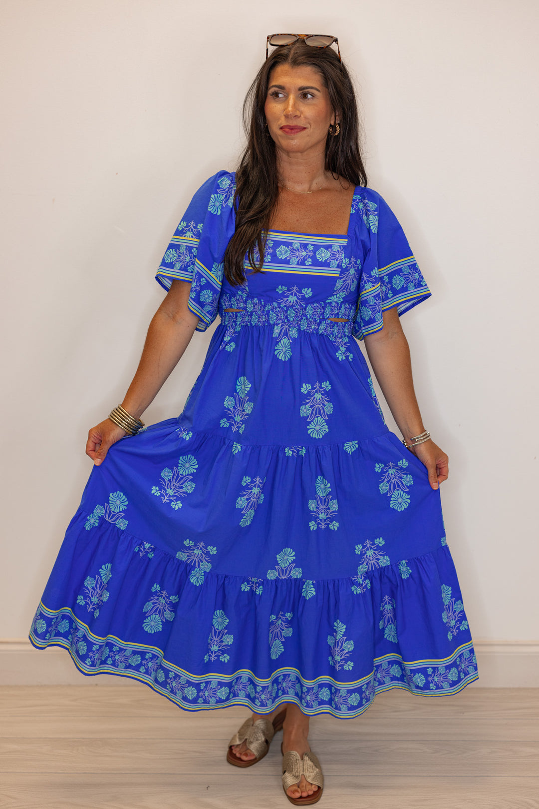 umgee blue tropical printed floral midi dress