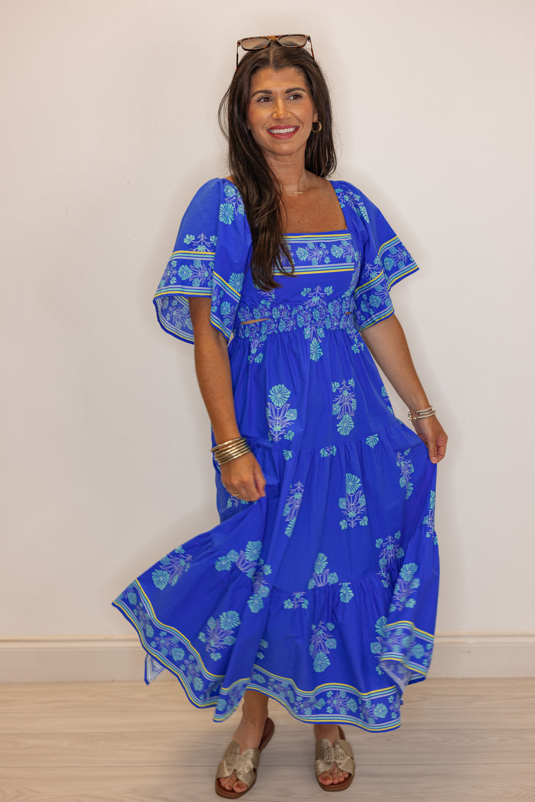 umgee blue tropical floral midi dress