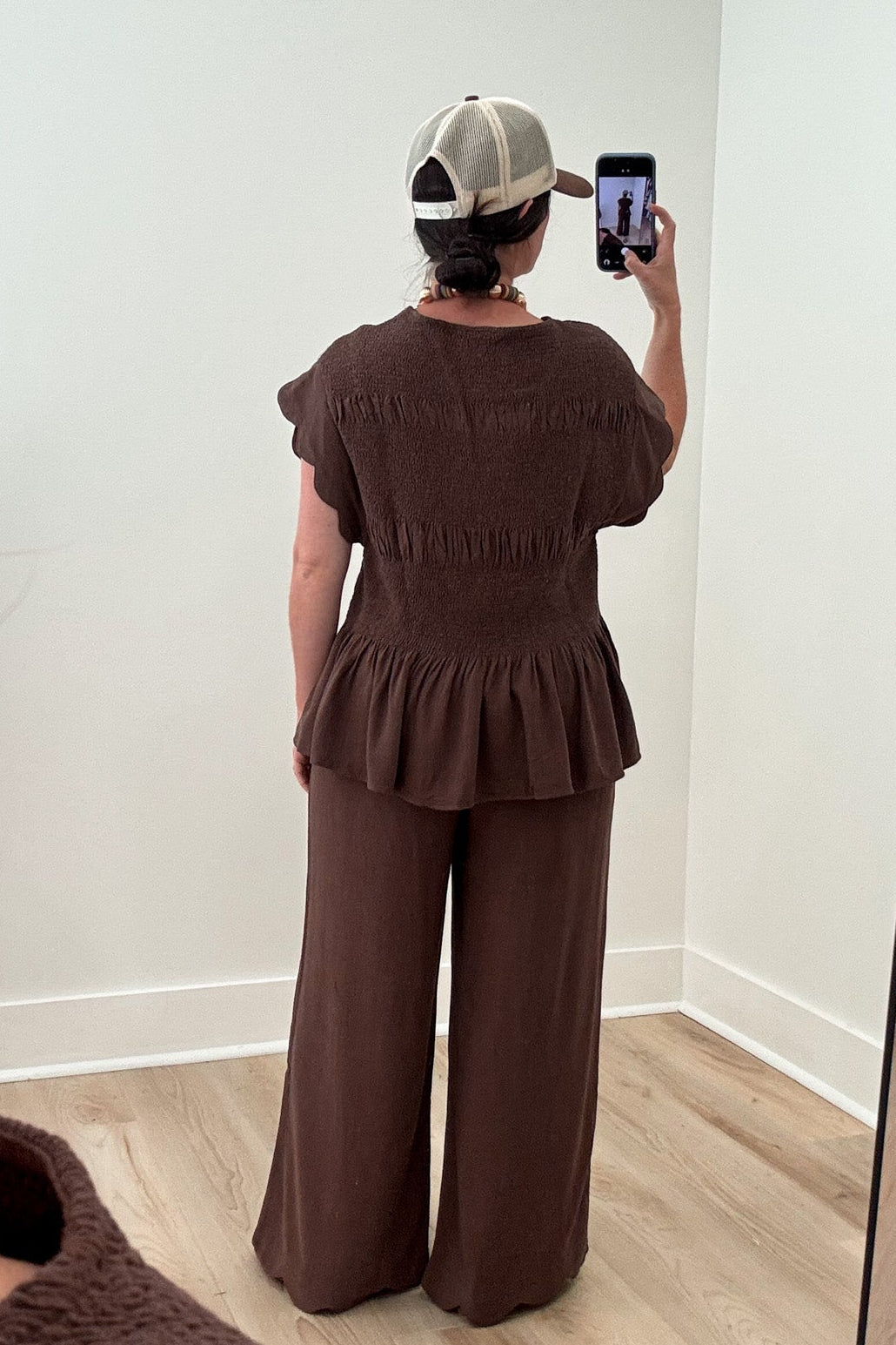 umgee brown scalloped pants set back
