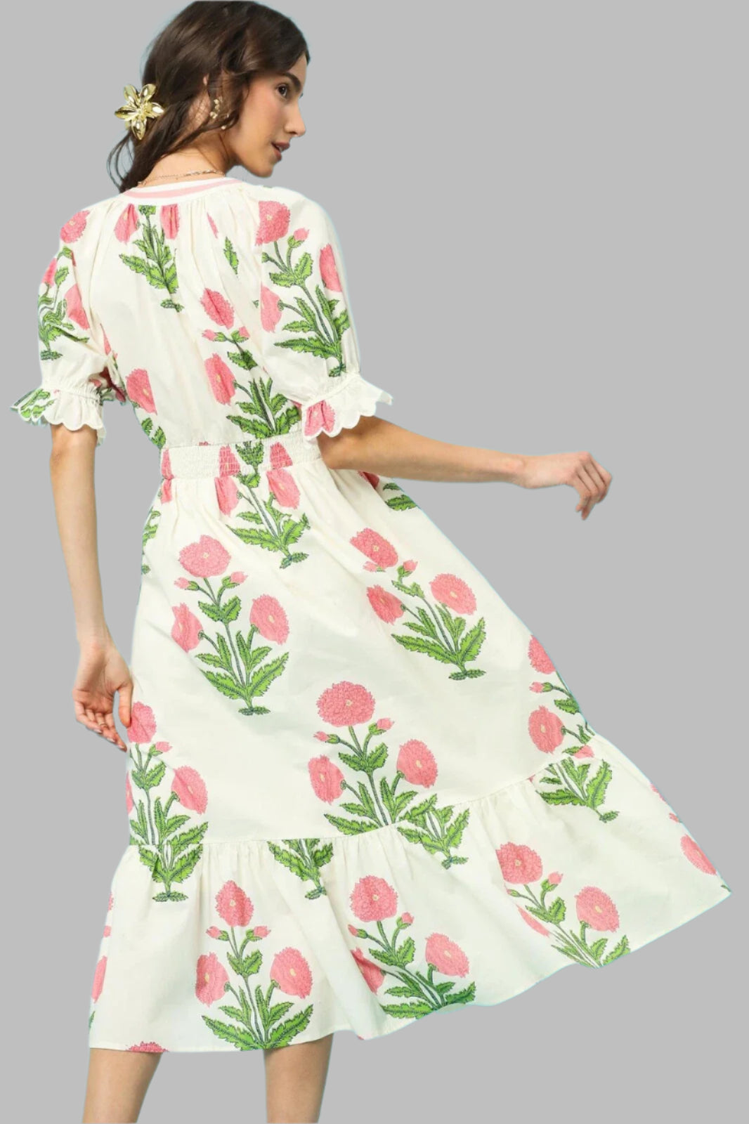 umgee cream floral midi dress