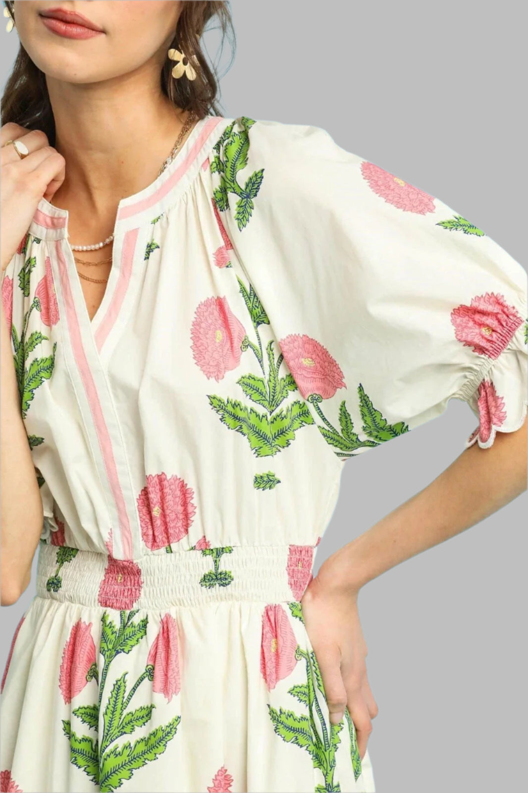 umgee cream floral midi dress