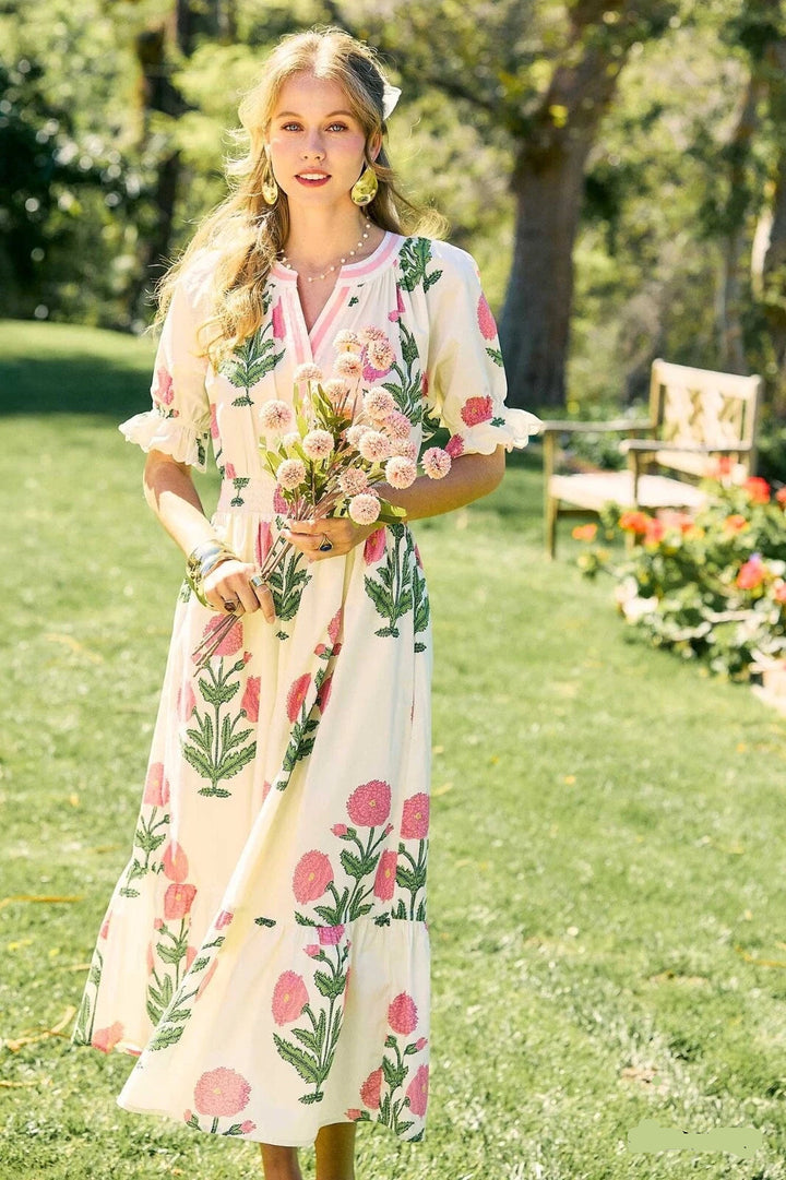 umgee cream floral midi dress