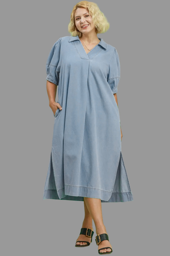 umgee plus size denim midi dress