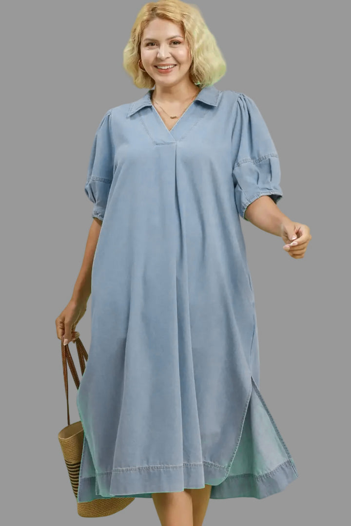 umgee plus size denim maxi dress