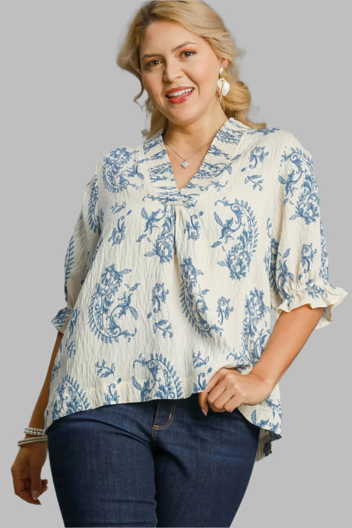 umgee paisley print blue top