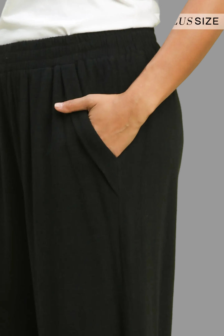 umgee plus size scalloped latte pants set upclose