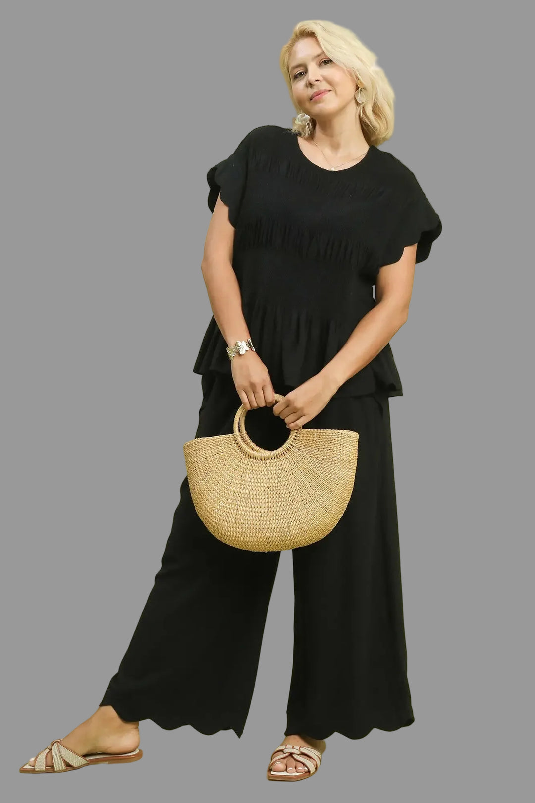 umgee plus size scalloped balck pants