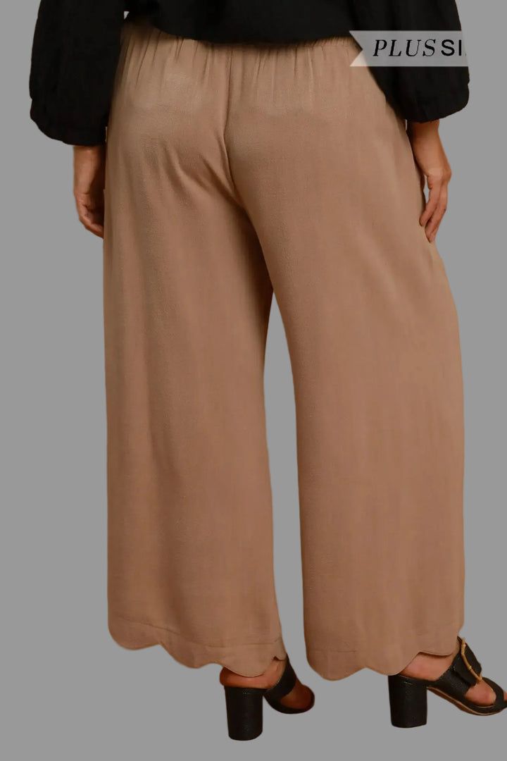 umgee plus size scalloped latte pants set pockets