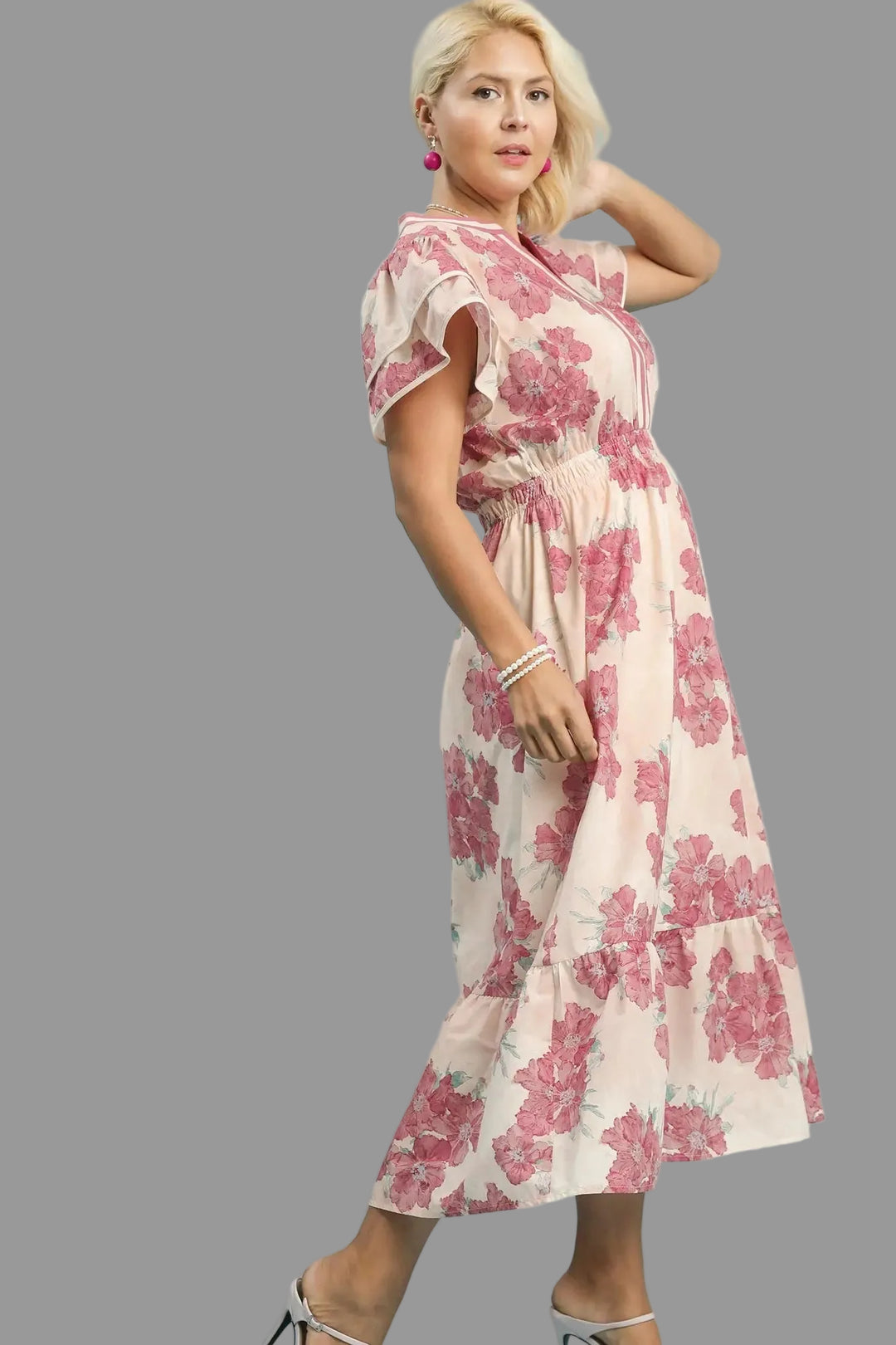 umgee women's plus size floral easter dresses stretch waist