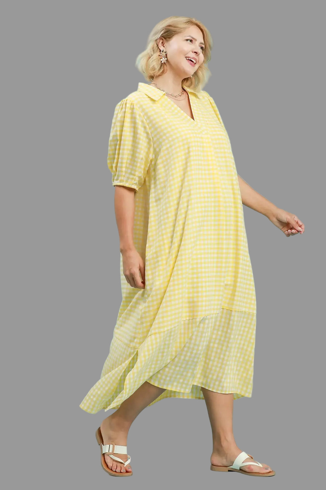 umgee plus size yellow gingham maxi dress