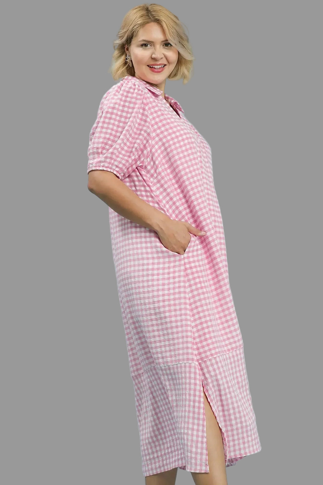 women's plus sizes umgee pink gingham dress