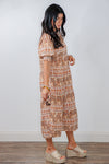 umgee trending safari print linen midi dress