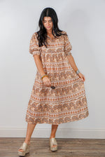 umgee trending safari print linen midi dress