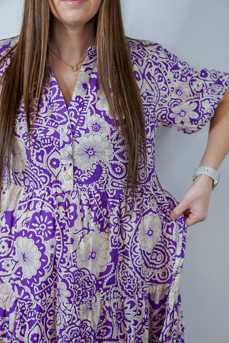 umgee lavender paisley floral midi dress