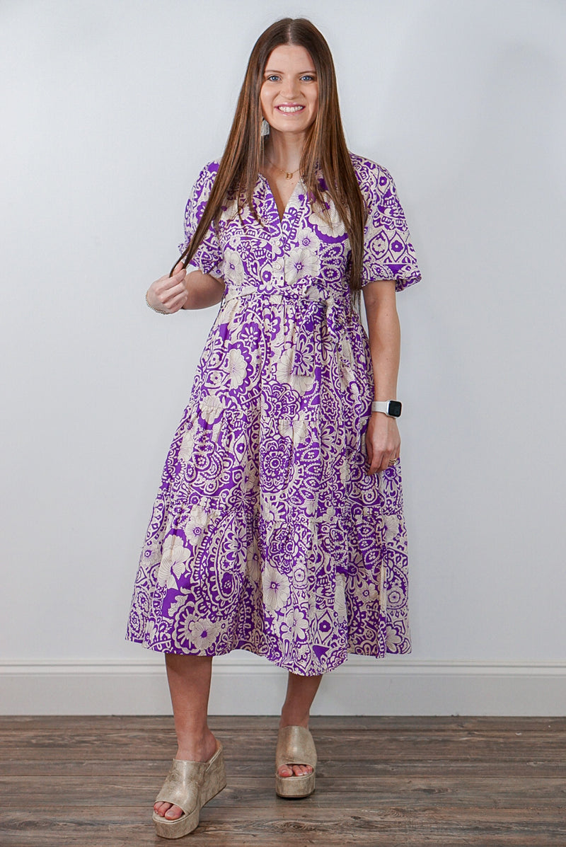 umgee lavender paisley floral midi dress