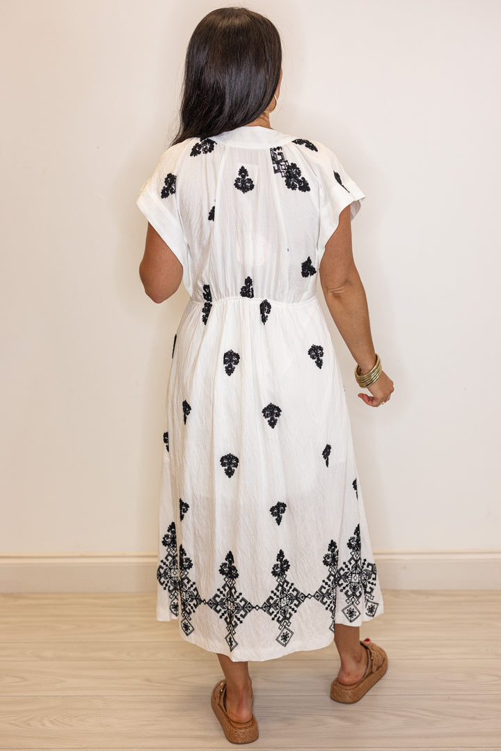 Umgee white black aztec print resort beach midi dress