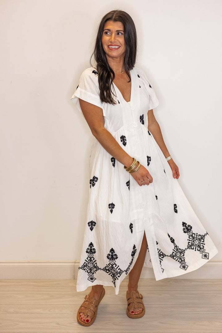 Umgee white black aztec print resort beach midi dress