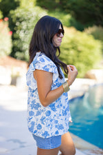 umgee blue floral print top