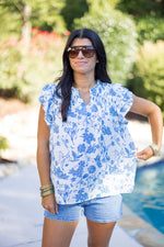 umgee blue floral print top