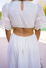 white crochet eyelet bridal shower dress