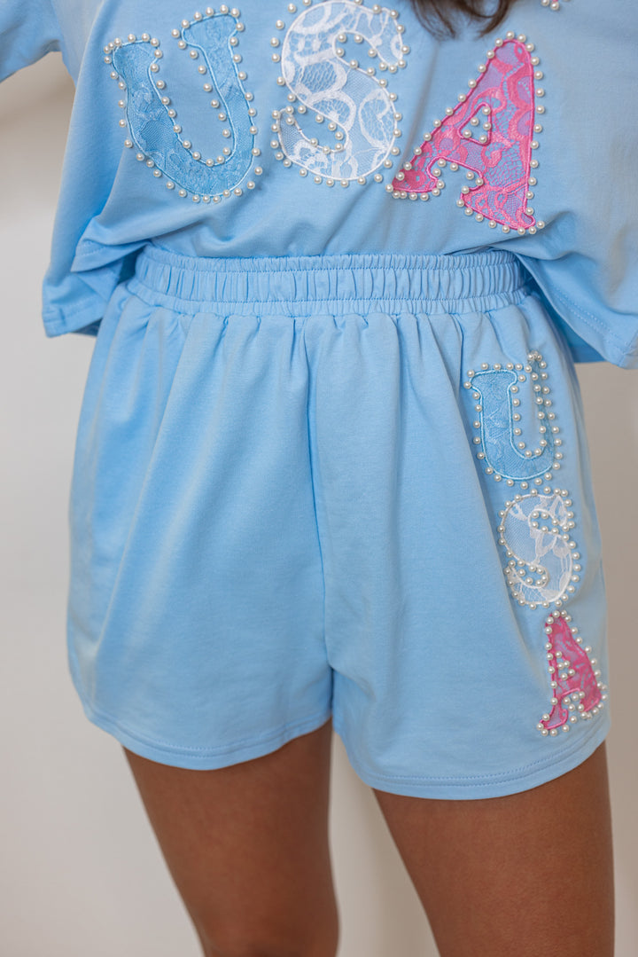 blue cotton usa pearl lounge shorts