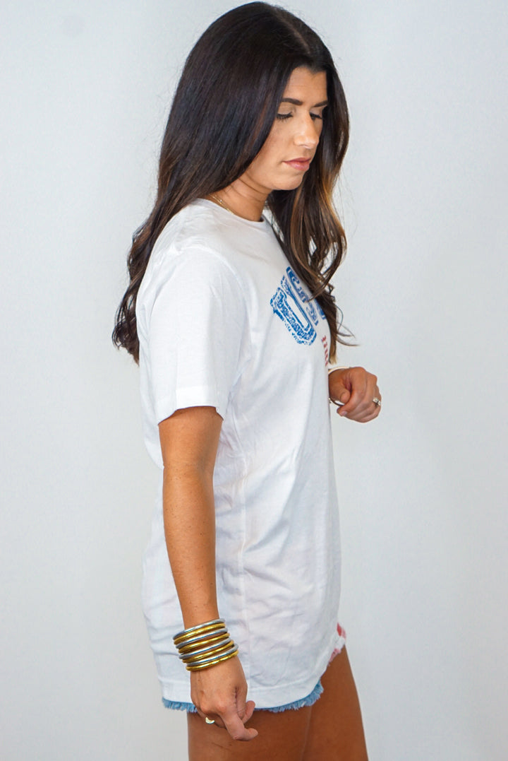 usa flag white graphic tee womens