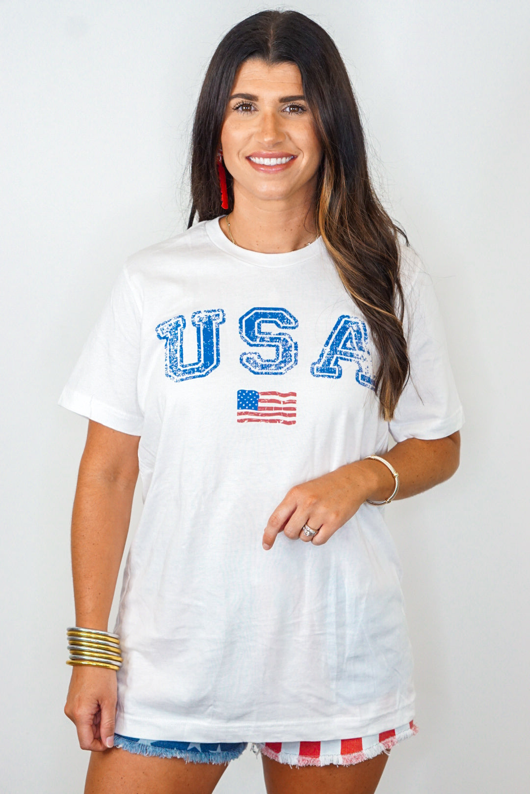 usa flag white graphic tee womens