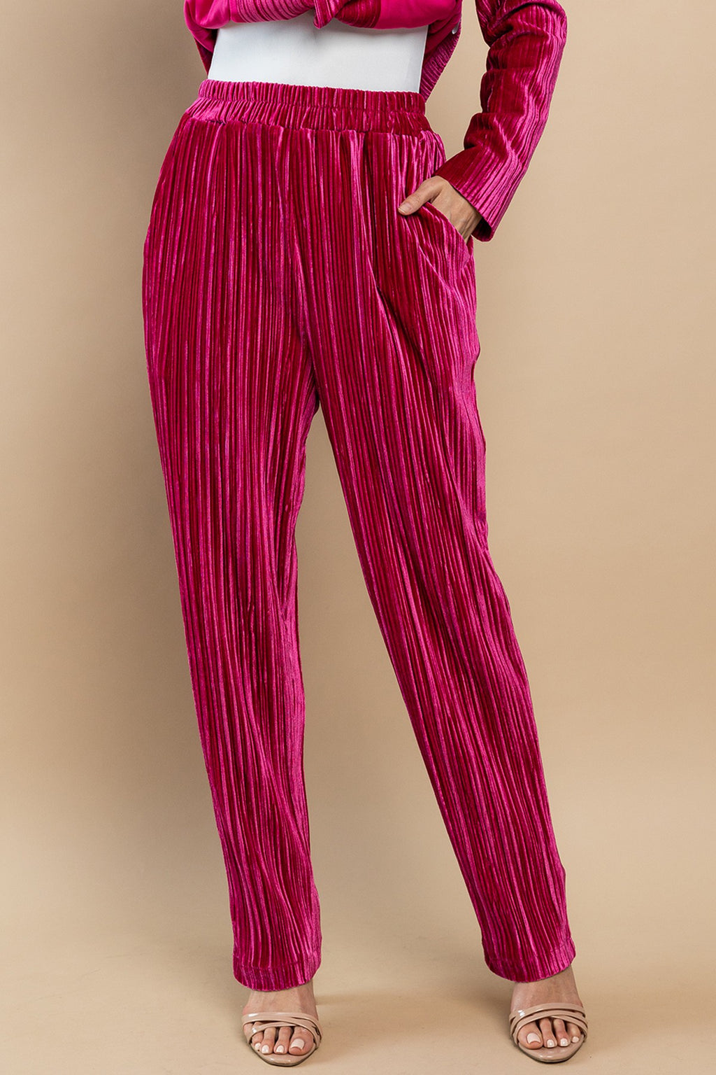 velvet pleated pants