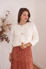 beige cropped chunky sweater cardigan