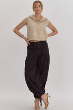 Entro Washed black balloon style wide leg denim pants with cinch tie ankles