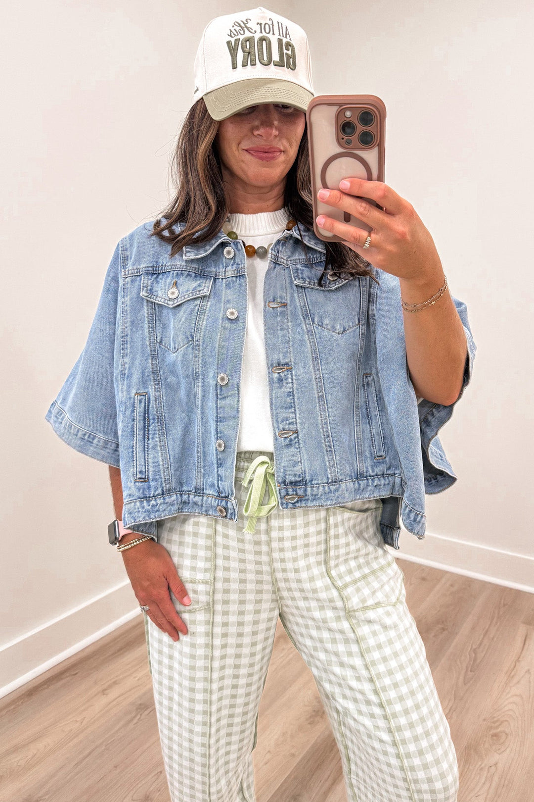 solid washed blue denim button front short drape sleeve poncho style jacket