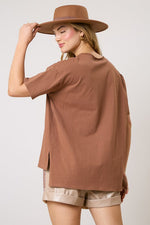 Fantastic Fawn Washed brown tee with mauve studded star