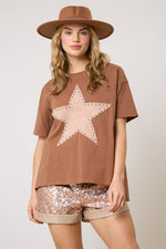 Fantastic Fawn Washed brown tee with mauve studded star