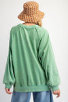 Easel Mineral washed sage green terry knit pullover top with raw seam details