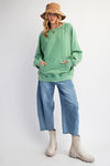 Easel Mineral washed sage green terry knit pullover top with raw seam details