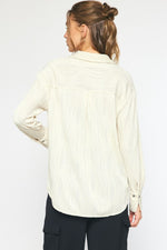 Entro Cream button down top with monochromatic textured wave pattern