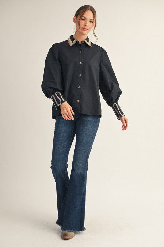 Western Ways Black Button Top