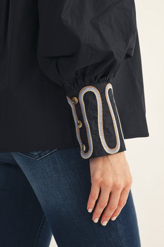 Western Ways Black Button Top