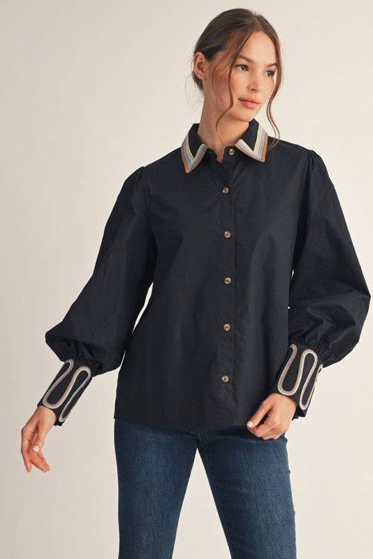 Western Ways Black Button Top