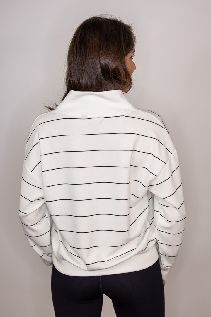 white black stripe scuba knit pullover