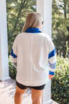 blue white collared gameday pullover