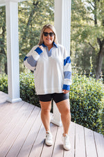 blue white collared gameday pullover