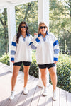 blue white collared gameday pullover