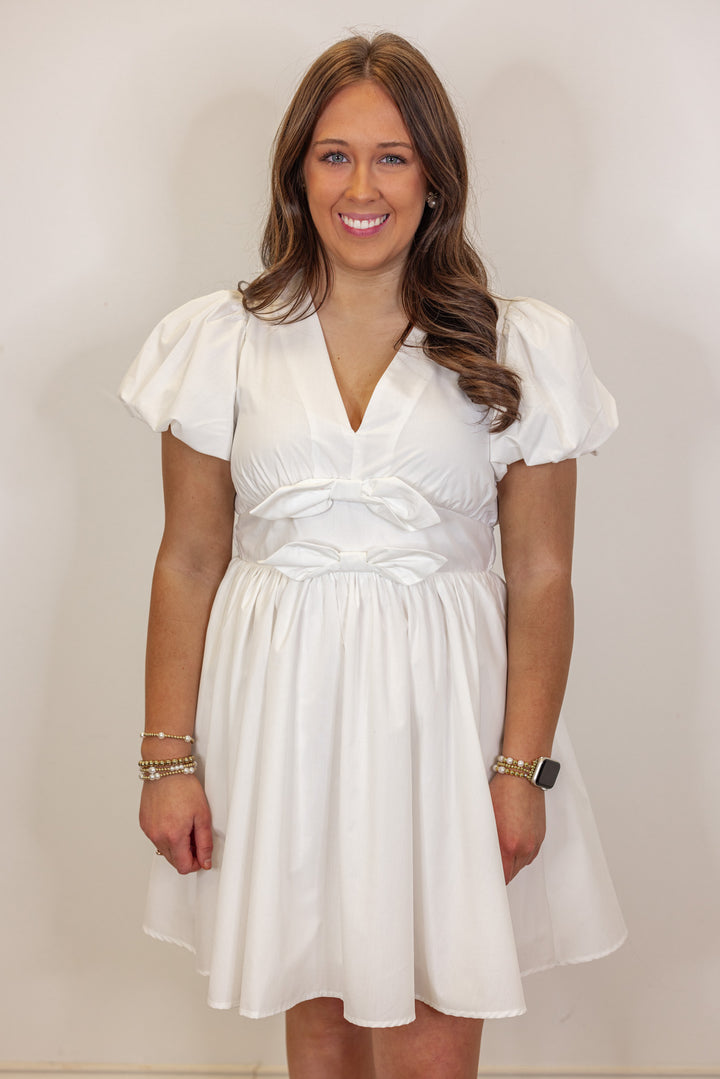 white bow empire waist babydoll dress
