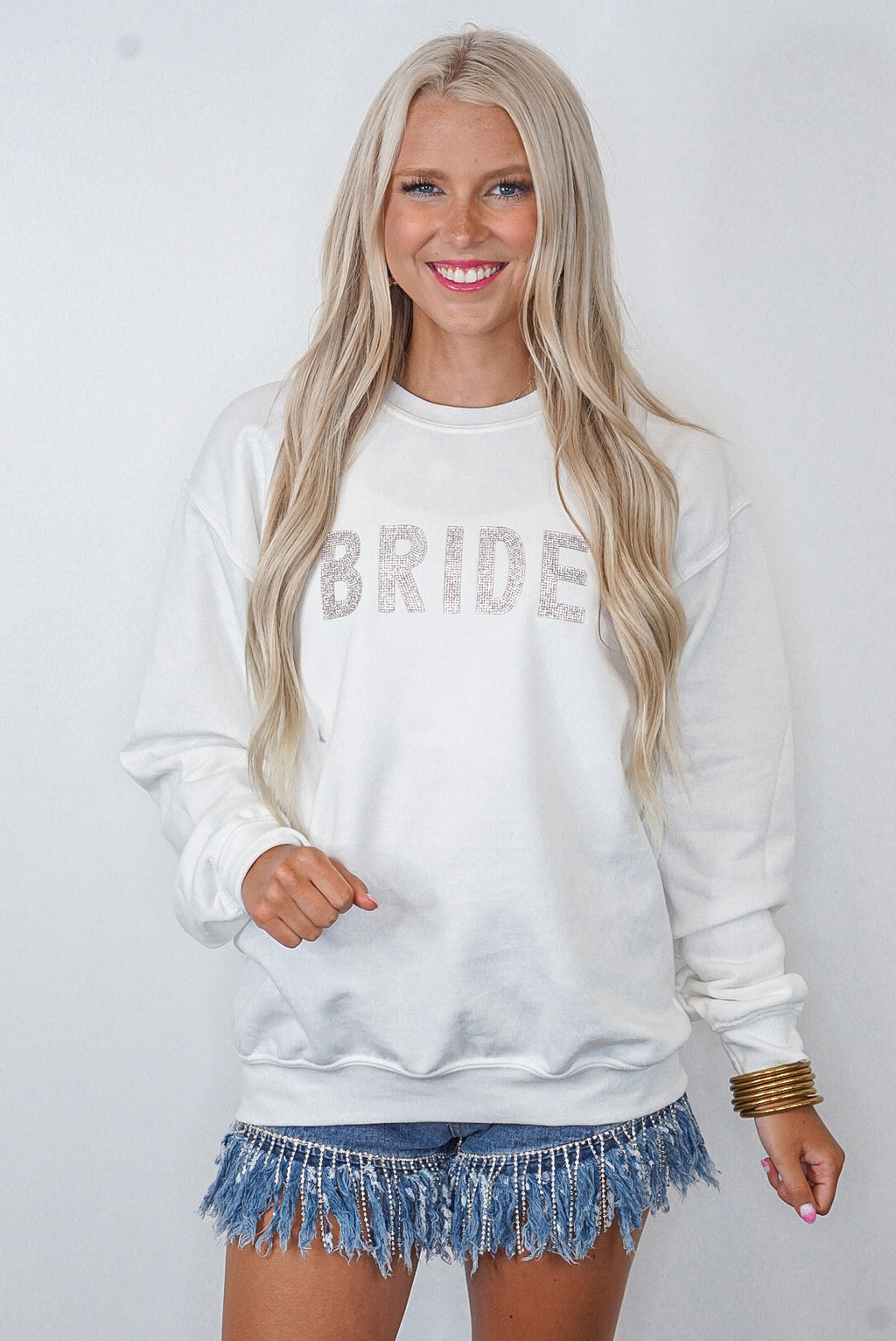 bride white rhinestone sweatshirt