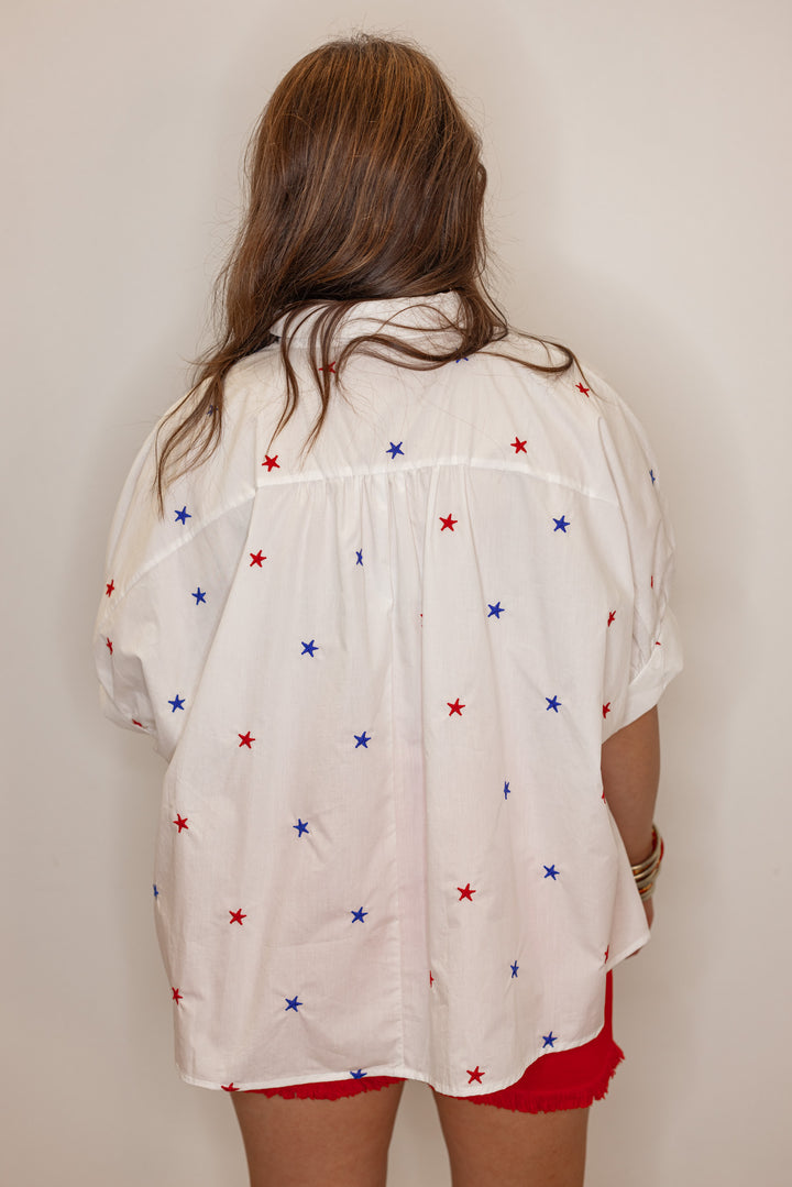 white star embroidered button down shirt 
